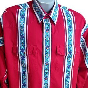 XL Vintage Mens Western Shirt Wrangler Geometric Aztec Mexican Cowboy 1990's